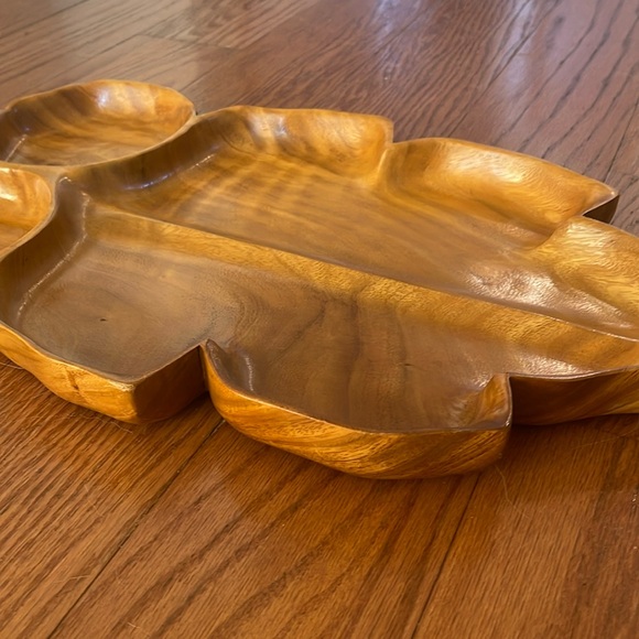 Natural Monkey Pod Wood Chip and Dip serving tray - Picture 2 of 4